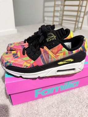 Nike multicolor & black Air Max sneakers with neon yellow accents